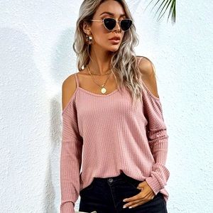 SHEIN / Blush Waffle Knit Cold-Shoulder Top / S